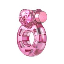 Розовое эрекционное виброкольцо Pink Bear, цвет розовый - Baile
