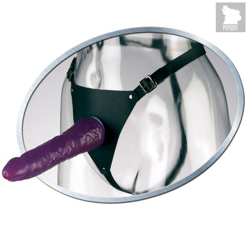 Фиолетовый женский страпон Leather Strap On Satisfy-Her - 19 см, цвет фиолетовый - Pipedream