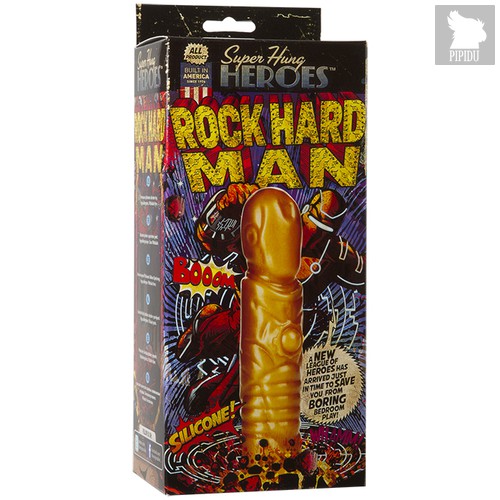 Фаллоимитатор Железного Человека SUPER HUNG HEROES Rock Hard Man - 20 см, цвет золотой - Doc Johnson