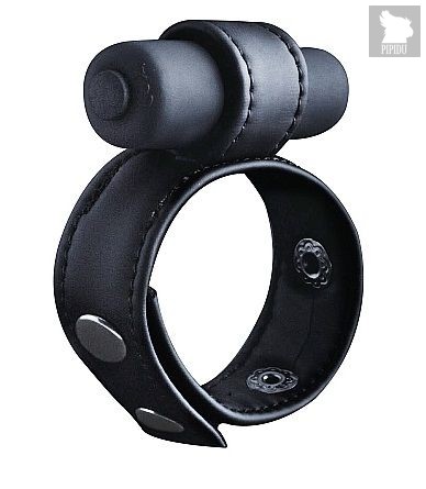Утяжка на пенис с виброэлементом Leather Cock Ring, цвет черный - Shots Media