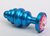 Синяя ребристая анальная пробка с розовым кристаллом - 7,3 см, цвет синий - 4sexdreaM