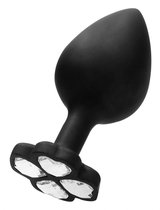 Черная анальная пробка с прозрачным кристаллом-клевером Regular Lucky Diamond Butt Plug - 7 см., цвет черный - Shots Media