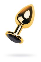Золотистая анальная пробка со стразом чёрного цвета - 9,5 см, цвет черный - Toyfa