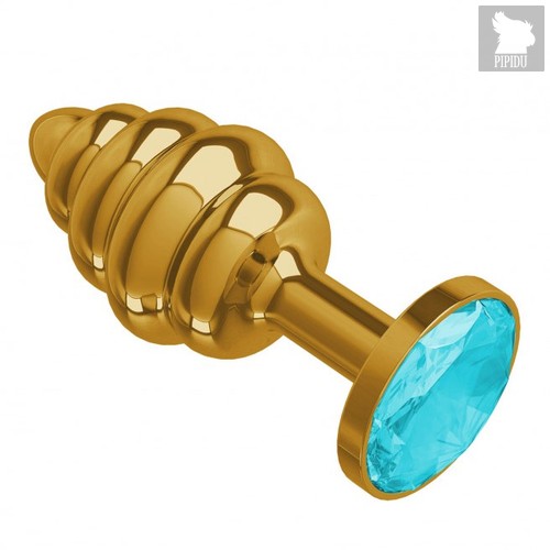Анальная пробка МиФ "Джага Джага" Gold Spiral 512-05, с голубым кристаллом - 7 см, цвет голубой/золотой - МиФ