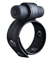 Утяжка на пенис с виброэлементом Leather Cock Ring, цвет черный - Shots Media