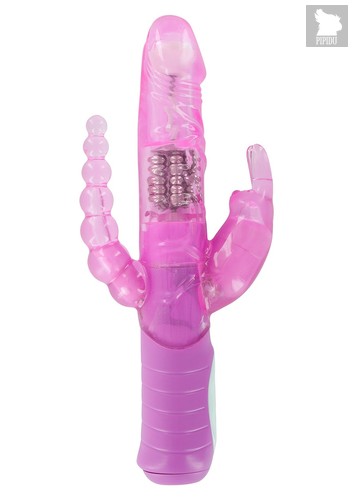 Розовый вибратор RABBIT DUAL PLEASURE с клиторальным и анальным стимуляторами - 22 см, цвет розовый - Seven Creations