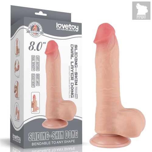 Телесный фаллоимитатор 8 Sliding Skin Dual Layer Dong на присоске - 20 см., цвет телесный - LoveToy