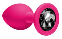 Средняя розовая анальная пробка Emotions Cutie Medium с чёрным кристаллом - 8,5 см, цвет розовый - Lola Toys