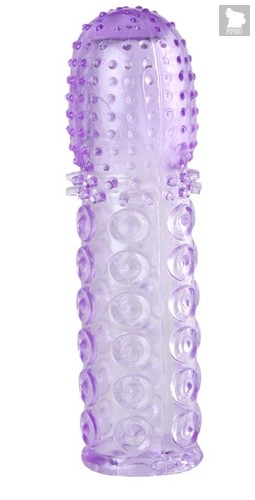 Насадка гелевая фиолетовая с точками, шипами и наплывами - 13,5 см, цвет фиолетовый - Toyfa