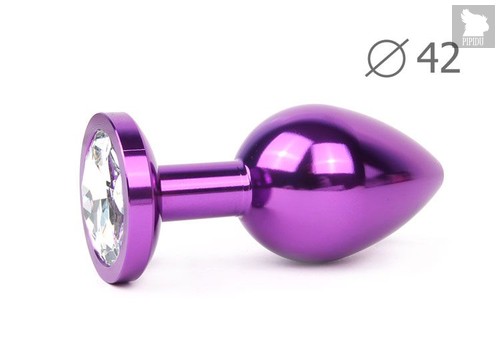 Коническая фиолетовая анальная втулка с прозрачным кристаллом - 9,3 см., цвет прозрачный - anal jewelry plug