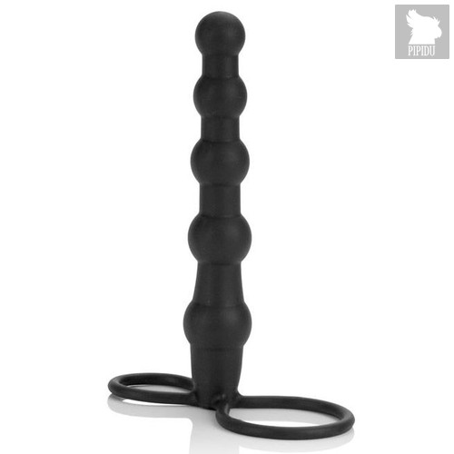 Насадка на пенис для двойного проникновения Silicone Beaded Double Rider - 14 см, цвет черный - California Exotic Novelties