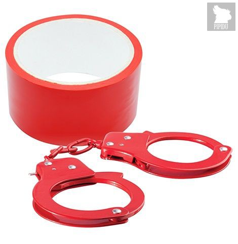 Набор для фиксации BONDX METAL CUFFS AND RIBBON: красные наручники из листового материала и липкая лента, цвет красный - Dream toys