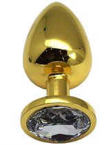 Золотистая анальная пробка с прозрачным кристаллом - 9 см., цвет прозрачный - Eroticon