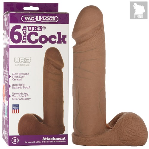 Насадка к трусикам Vac-U-Lock - 6" UR3 - Cock 15 см, цвет мулат - Doc Johnson