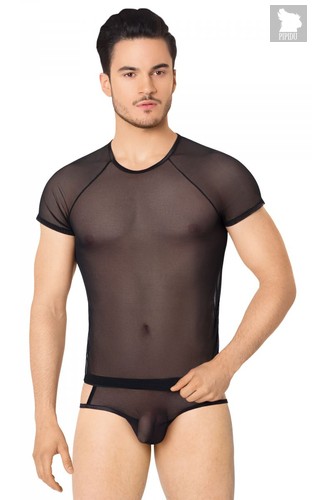 Эффектный полупрозрачный мужской комплект из сетки, цвет черный, M-L - SoftLine Collection (SLC)