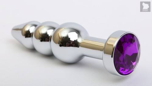Серебристая анальная ёлочка с фиолетовым кристаллом - 11,2 см - 4sexdreaM
