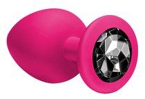 Большая розовая анальная пробка Emotions Cutie Large с чёрным кристаллом - 10 см