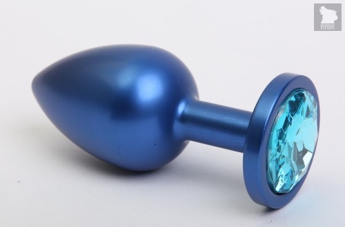 Синяя анальная пробка с голубым кристаллом - 8,2 см, цвет синий - 4sexdreaM