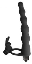 Черная вибронасадка для двойного проникновения Jungle Bunny - 17 см., цвет черный - Lola Toys