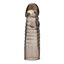 Дымчатая насадка-удлинитель Ribbed Realistic Penis Enhancing Sleeve Extension - 15,2 см., цвет дымчатый - Blue Line