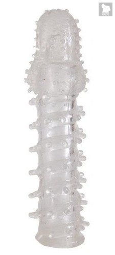 Прозрачная, закрытая насадка с шипами и точками - 13,5 см, цвет прозрачный - Toyfa