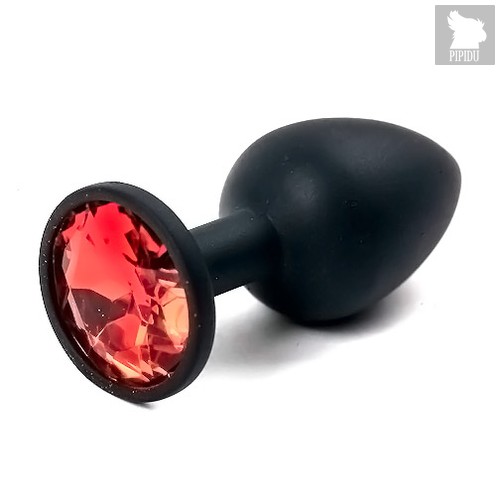 Анальная пробка Silicone Black 3.5 с кристаллом, цвет красный - Luxurious Tail