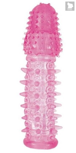 Закрытая насадка розового цвета с шипами и точками - 13,5 см, цвет розовый - Toyfa