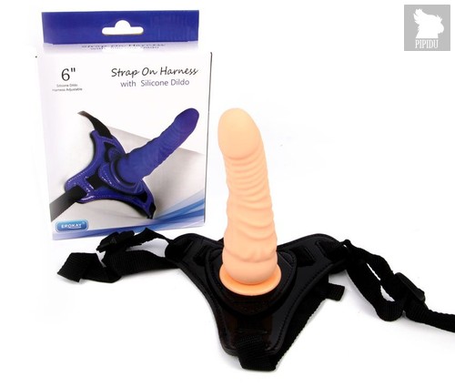 Телесный поясной страпон Strap On Harness with Silicon Dildo - 14 см., цвет телесный/черный - Eroplant