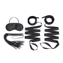 Эротический набор 4PC Bondage Bed Strap & Flogger Kit, цвет черный - Lux Fetish