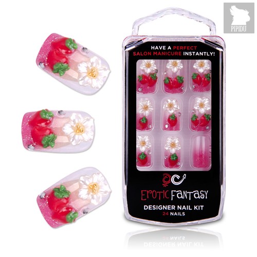 Акриловые типсы для маникюра с клубничками Californian Strawberry, цвет розовый - Erotic Fantasy