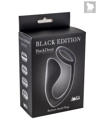 Чёрное эрекционное кольцо с анальной пробкой Button Anal Plug, цвет черный - Lola Toys
