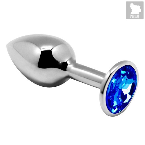 Серебристая анальная втулка с синим кристаллом Mini Metal Butt Plug Size M - 8 см., цвет синий - Adrien Lastic