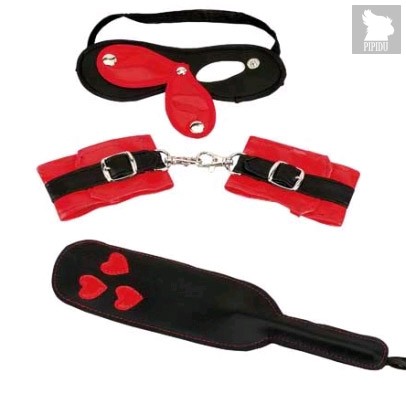 Комплект: маска с шорами, манжет-наручник, шлепалка, цвет красный/черный - Shirley of Hollywood