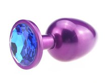 Фиолетовая анальная пробка с синим стразом - 7,6 см, цвет фиолетовый - 4sexdreaM