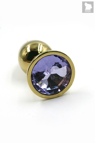 Золотистая алюминиевая анальная пробка с светло-фиолетовым кристаллом - 6 см, цвет золотой/светло-фиолетовый - Kanikule