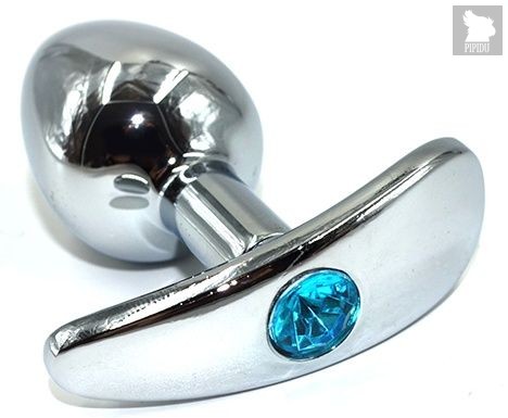 Серебристая анальная пробка для ношения из нержавеющей стали с голубым кристаллом - 8 см., цвет голубой - Kanikule