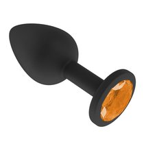 Анальная пробка "Джага Джага" 518-10, с оранжевым кристаллом - 7.3 см, цвет оранжевый/черный - МиФ