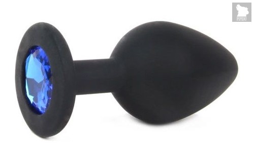 Чёрная силиконовая пробка с синим кристаллом размера L - 9,2 см, цвет синий - Vandersex