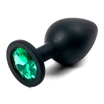 Анальная пробка Silicone Board Black 3.5 с кристаллом, цвет зеленый - Luxurious Tail