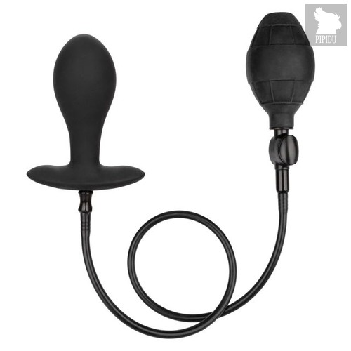 Черная расширяющаяся анальная пробка Weighted Silicone Inflatable Plug Large - 8,25 см., цвет черный - California Exotic Novelties