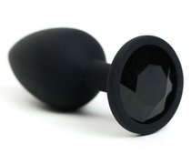Черная анальная пробка с черным стразом - 7,6 см., цвет черный - 4sexdreaM