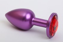 Фиолетовая анальная пробка с красным стразом - 7,6 см, цвет фиолетовый - 4sexdreaM