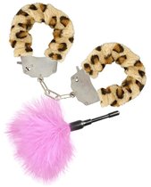 Эротический набор: леопардовые наручники и розовая пуховка, цвет разноцветный - Toy Joy