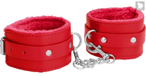 Красные наручники Plush Leather Hand Cuffs, цвет красный - Shots Media