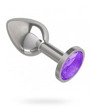 Серебристая анальная пробка с фиолетовым кристаллом - 7 см, цвет серебряный/фиолетовый - МиФ