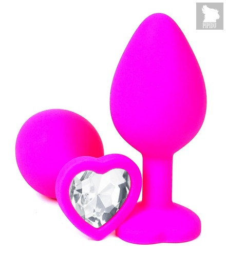 Розовая силиконовая пробка с прозрачным кристаллом-сердцем - 10,5 см., цвет прозрачный - Vandersex