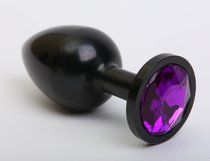 Чёрная анальная пробка с фиолетовым стразом - 7,6 см
