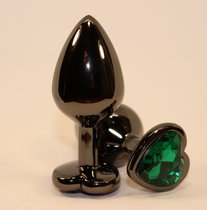 Чёрная пробка с зеленым сердцем-кристаллом - 7 см, цвет зеленый - 4sexdreaM