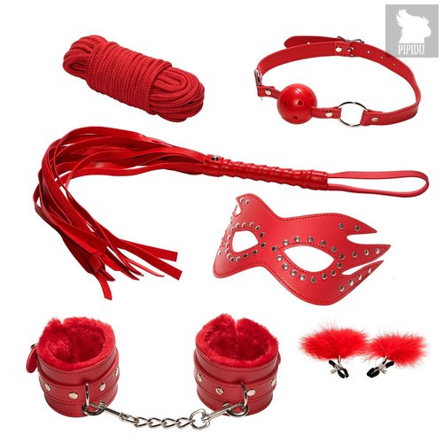 Эротический набор БДСМ из 6 предметов в красном цвете, цвет красный - МиФ