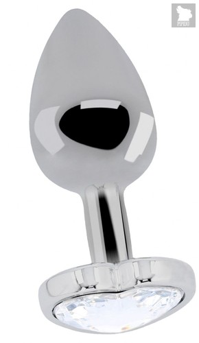 Серебристая анальная пробка Love Heart Diamond Plug с прозрачным кристаллом - 9,4 см., цвет прозрачный - Shots Media